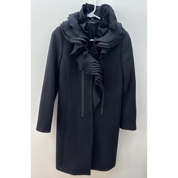 Elie Tahari Sweaters - Elie Tahari Woman's Black 100% wool ruffle front Coat Size X-Small